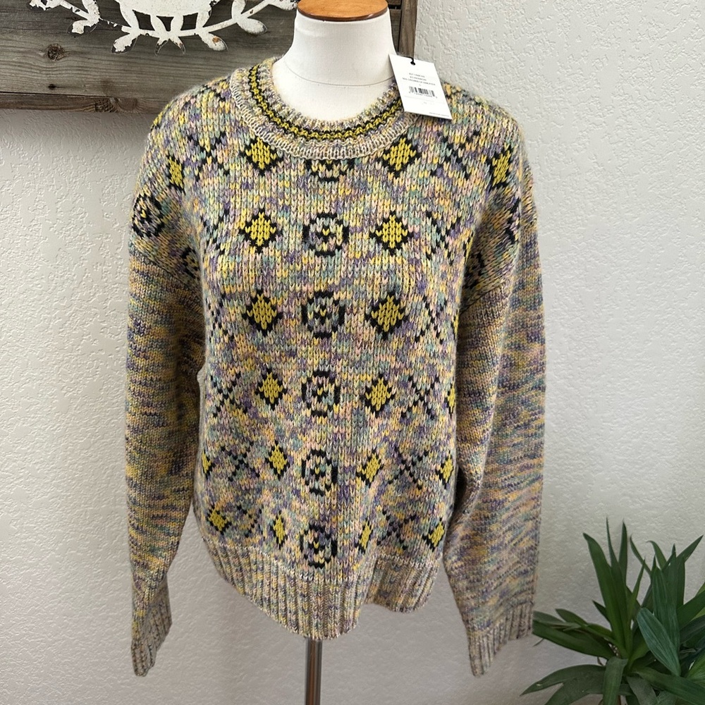 Re/Done 50’s Yellow and Gray‎ Knit Sweater Wool blend ladies size large NWT